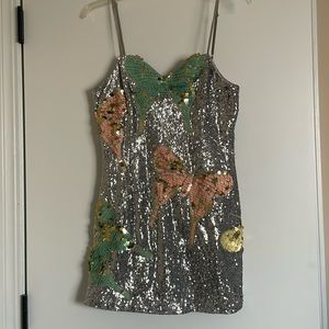 AKIRA Butterfly Sequin Mini Dress | silver